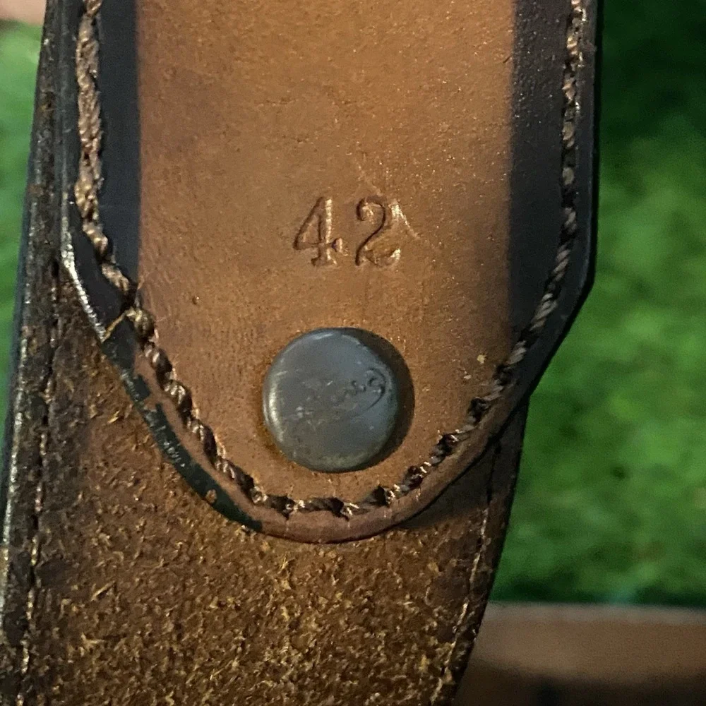 Vtg Justin Boots Leather Western Tooled Basketweave Belt 704 TN Silver Buckle 42